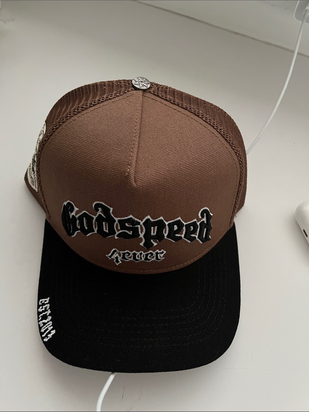 Godspeed Brown & Black Trucker Hat with Embroidered Logo